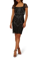 Adrianna Papell Bead Embellished Popover Dress Black/Gunmetal at Nordstrom,