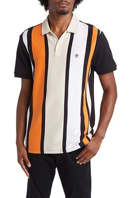 Original Penguin Slim Fit Vertical Stripe Cotton Interlock Polo True Black at Nordstrom,