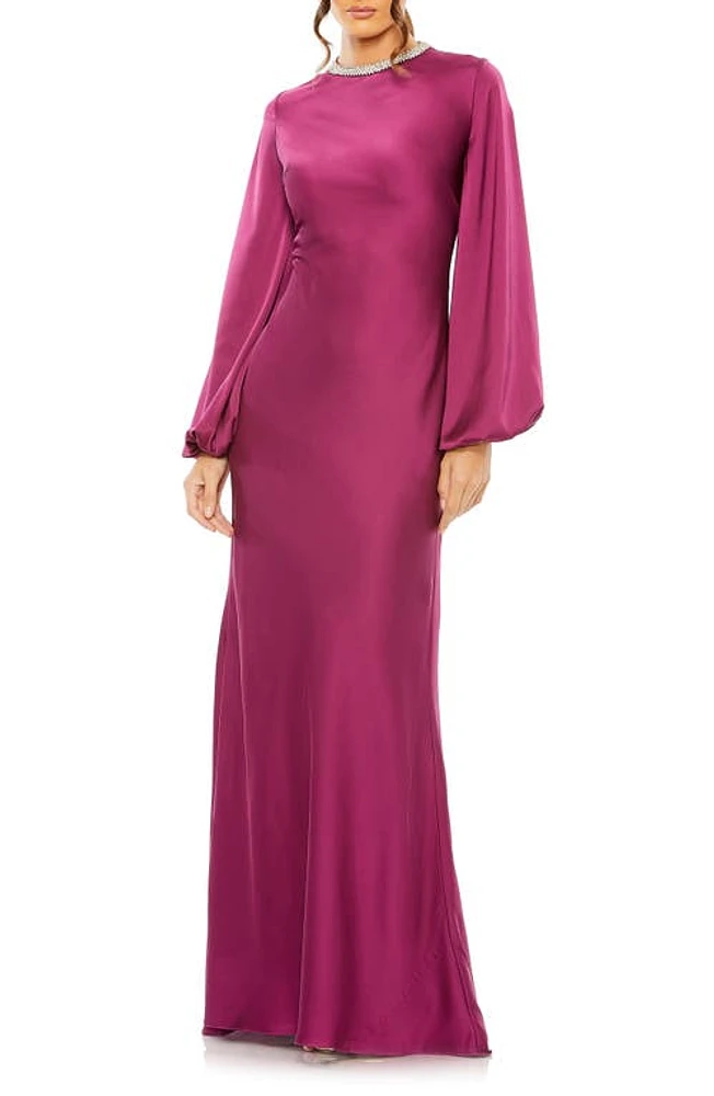 Mac Duggal Long Sleeve Satin Sheath Gown Berry at Nordstrom,