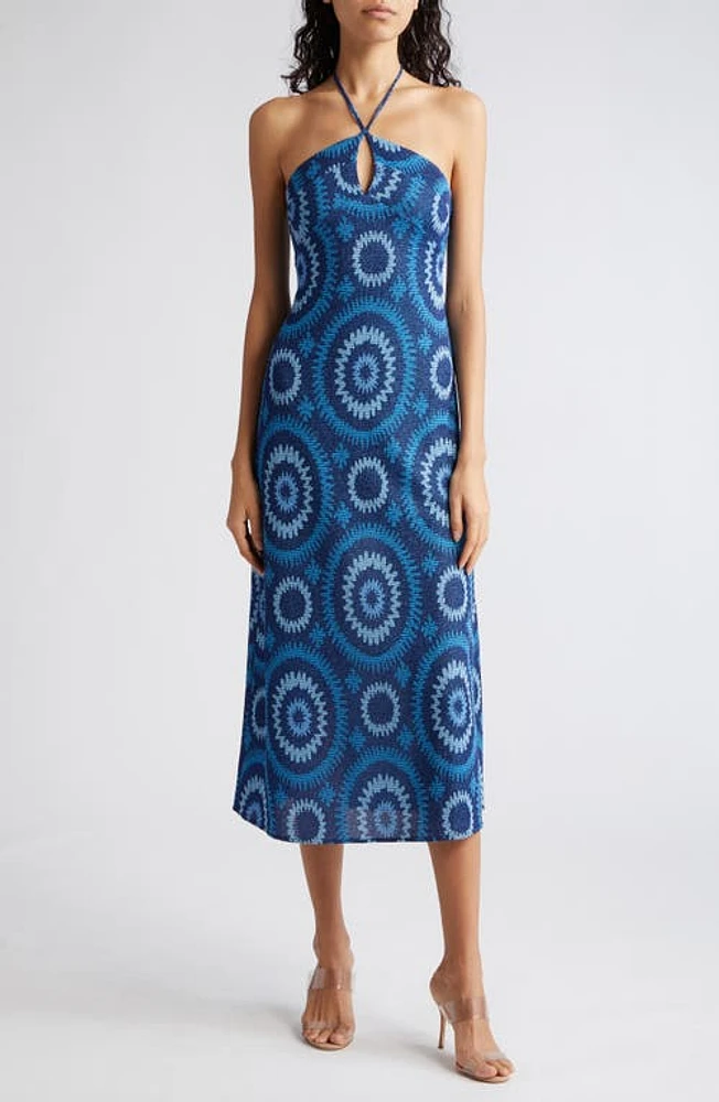 Ramy Brook Aya Halter Midi Dress Spring Navy/Crystal Blue at Nordstrom,