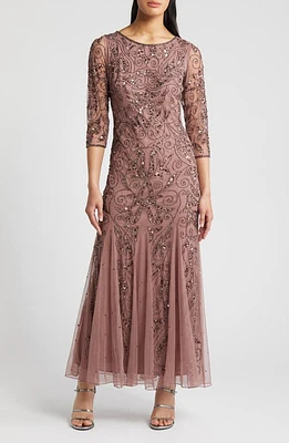 Pisarro Nights Illusion Sleeve Beaded A-Line Gown at Nordstrom,