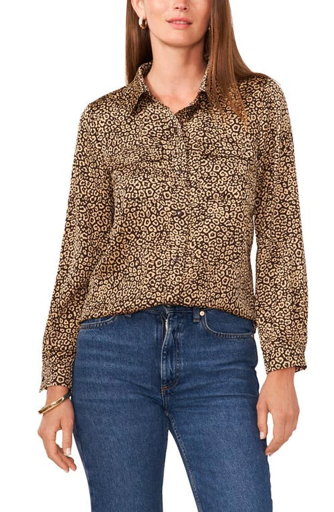 Chaus Jaguar Print Button-Up Utility Shirt Java at Nordstrom,