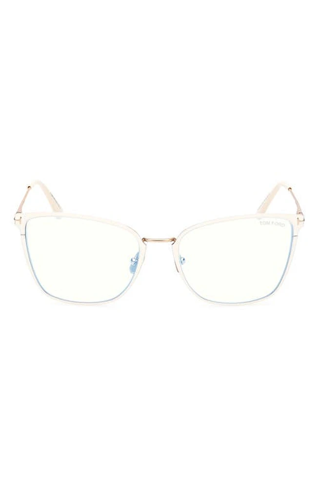 TOM FORD 56mm Butterfly Blue Light Blocking Glasses in Ivory at Nordstrom