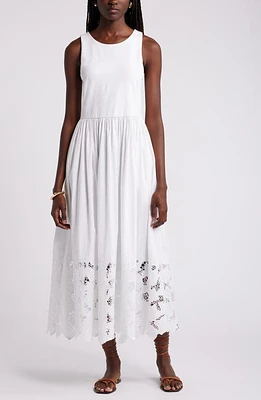 Nordstrom Embroidered Sleeveless Mixed Media Dress at Nordstrom,