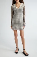 YanYan Tong Chevron Knit Long Sleeve Linen Blend Mini Sweater Dress Stone at Nordstrom,