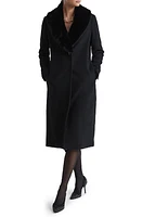 Reiss Laurie Wool Blend Longline Coat with Removable Faux Fur Collar Black at Nordstrom,