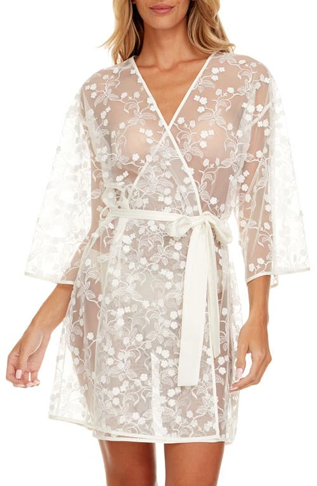 Flora Nikrooz Meg Floral Embroidered Tulle Wrap Ivory at Nordstrom,