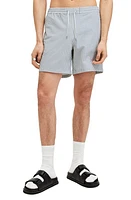 AllSaints Warden Stripe Swim Trunks in White/Grey at Nordstrom, Size Xx-Large