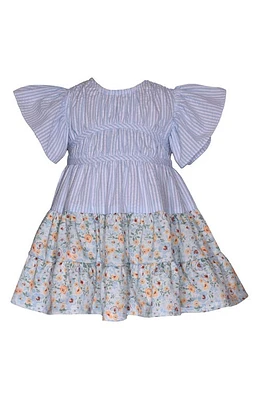 Iris & Ivy Stripe Floral Flutter Sleeve Dress Blue at Nordstrom,