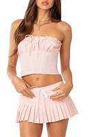 EDIKTED Karmen Lace-Up Strapless Corset Crop Top Pink at Nordstrom,