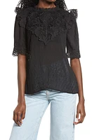 Endless Rose Lace Detail Dotted Top in Black at Nordstrom, Size Medium