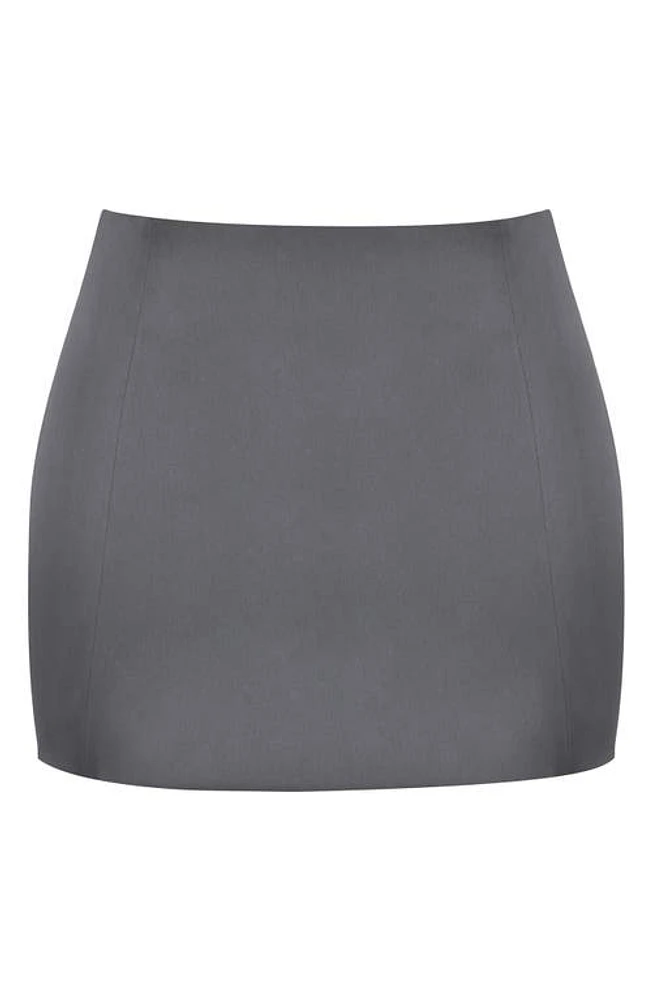 HOUSE OF CB Catalina Satin A-Line Miniskirt in Dark Grey at Nordstrom, Size X-Large