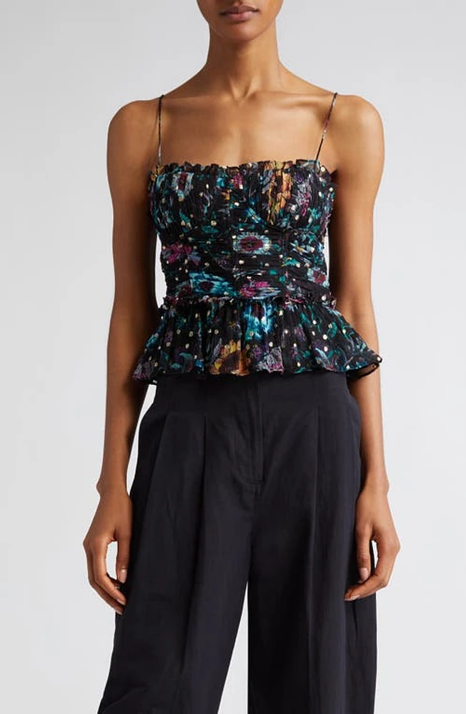 Ulla Johnson Amabel Ruched Peplum Silk Camisole Black Iris at Nordstrom,