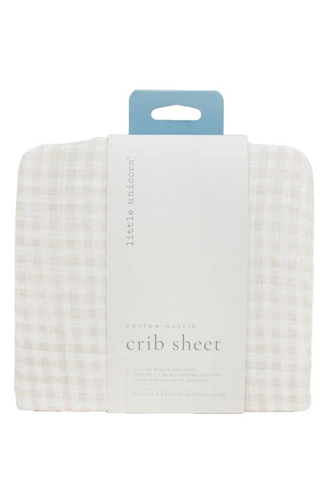 little unicorn Cotton Muslin Crib Sheet in Tan Gingham at Nordstrom