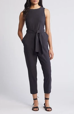 Marine Layer Eloise Belted Sleeveless Jumpsuit in Faded Black at Nordstrom, Size Large