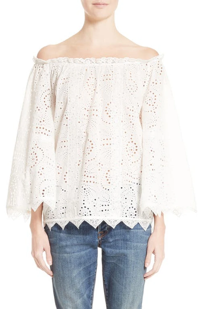 burberry Thistle Eyelet Lace Off the Shoulder Blouse in White at Nordstrom, Size 2