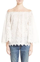 burberry Thistle Eyelet Lace Off the Shoulder Blouse in White at Nordstrom, Size 2