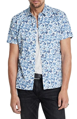 John Varvatos Loren Floral Short Sleeve Cotton Button-Up Shirt Blue Mist at Nordstrom,