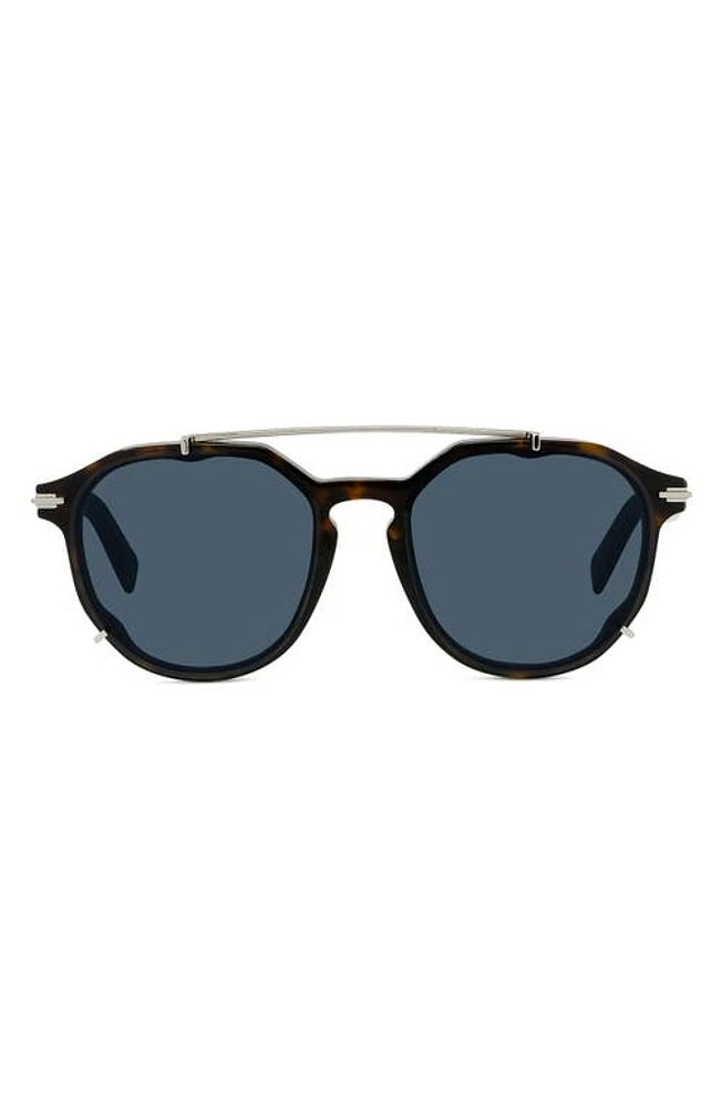 DiorBlacksuit 56mm Round Sunglasses in Dark Havana /Blue at Nordstrom