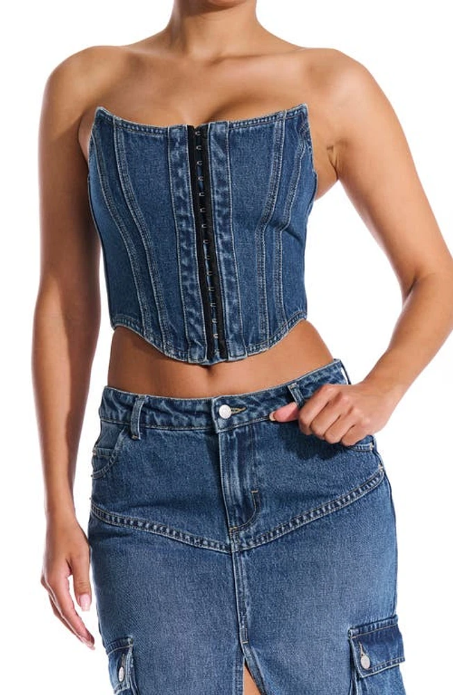 Naked Wardrobe Denim Dreams Corset Indigo Wash at Nordstrom,