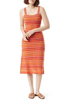 Sam Edelman Sawyer Pointelle Stripe Midi Sweater Dress Orange Multi Combo at Nordstrom,