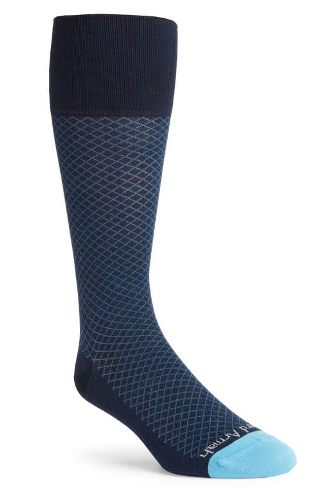 EDWARD ARMAH Check Pima Cotton Blend Dress Socks in Navy at Nordstrom