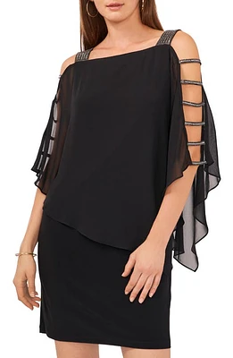 Chaus Embellished Ladder Sleeve Chiffon Dress Black/Metal at Nordstrom,