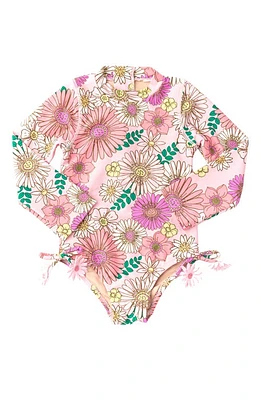 Shade Critters Kids' Retro Bloss Floral Long Sleeve One-Piece Rashguard Swimsuit Pink at Nordstrom,