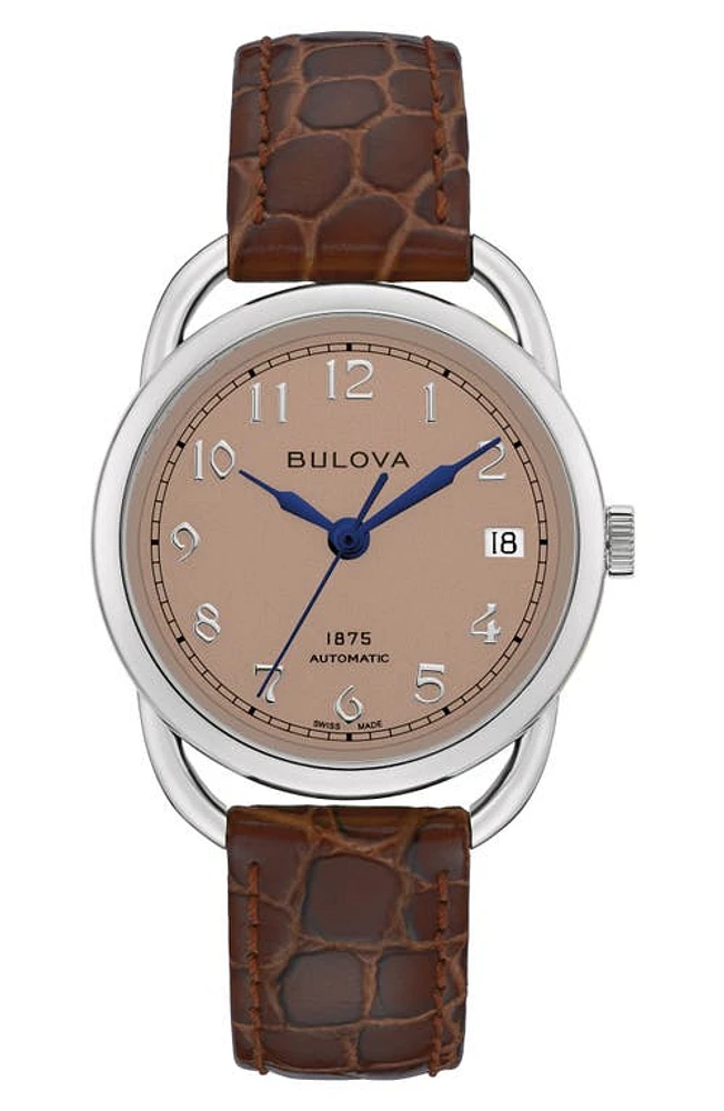 Joseph Bulova Commodore Leather Strap Watch in Silver-Tone at Nordstrom