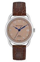 Joseph Bulova Commodore Leather Strap Watch in Silver-Tone at Nordstrom