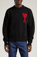 Ami PARIS de Coeur Monogram Crewneck Sweater Black/Red at Nordstrom,