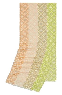 Tory Burch T-Monogram Multistripe Oblong Scarf in Multi Stripe Chartreuse at Nordstrom