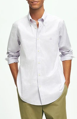 Brooks Brothers Regular Fit Stripe Stretch Button-Down Oxford Shirt Lavenderstp at Nordstrom,