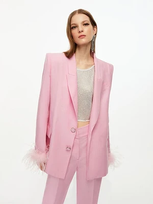 Nocturne Feathered Blazer Jacket in Pink at Nordstrom