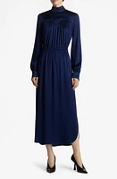 St. John Collection Mock Neck Long Sleeve Satin Midi Dress Royal Blue at Nordstrom,