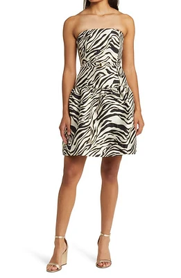 Lilly Pulitzer Akela Metallic Jacquard Strapless Dress in Black Zebra Jacquard at Nordstrom, Size 8