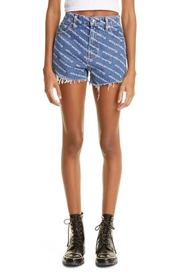 Alexander Wang Bite Logo High Waist Cutoff Denim Shorts Deep Blue/White at Nordstrom,