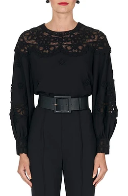 Carolina Herrera Embroidered Balloon Sleeve Lace Top Black at Nordstrom,