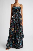 Ulla Johnson Colette Floral Silk Blend Gown Black Iris at Nordstrom,