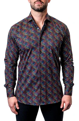 Maceoo Einstein Diamond Medallion Contemporary Fit Button-Up Shirt Blue Multi at Nordstrom,