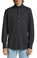 ZEGNA Stretch Cotton Jersey Button-Up Shirt Black at Nordstrom,