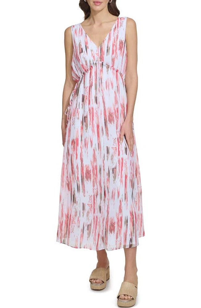 DKNY Print V-Neck Chiffon Maxi Dress Broken Brushstroke at Nordstrom,