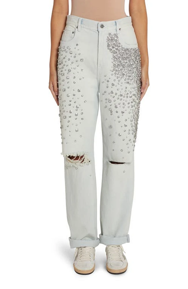 Golden Goose Kim Crystal Embellished Distressed Jeans Blue at Nordstrom,