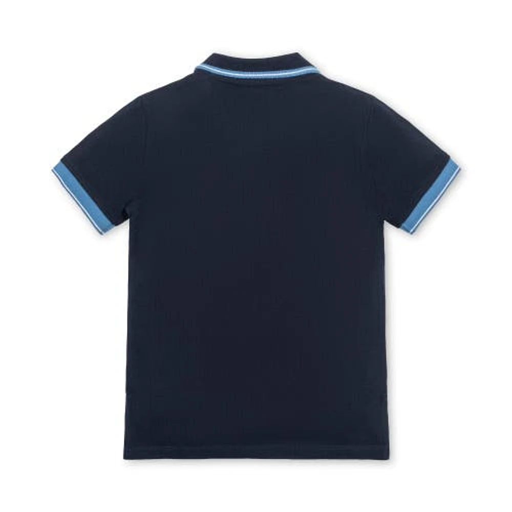 Hope & Henry Boys' Organic Short Sleeve Knit Pique Polo Shirt, Infant Navy With Blue And White at Nordstrom,