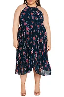 City Chic Floral Pleated Midi Dress Navy Lotte Bunch at