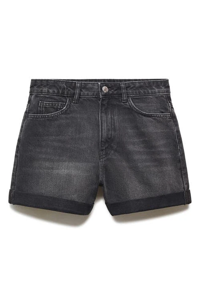 MANGO High Waist Mom Fit Denim Shorts Black at Nordstrom,