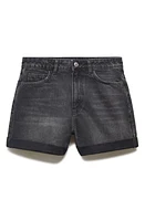 MANGO High Waist Mom Fit Denim Shorts Black at Nordstrom,