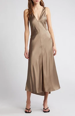 FRAME Savannah Silk Satin Midi Dress Cypress at Nordstrom,