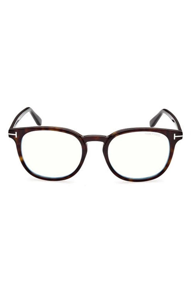 TOM FORD 52mm Round Blue Light Blocking Glasses in Turquoise/Brown at Nordstrom