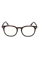 TOM FORD 52mm Round Blue Light Blocking Glasses in Turquoise/Brown at Nordstrom